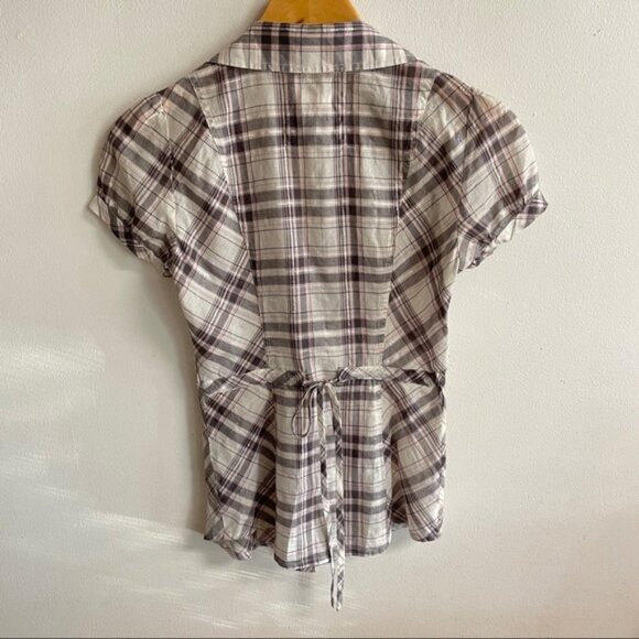 Vintage GUESS Jeans Plaid Short Sleeve Button Up Top - Picture 2 of 8